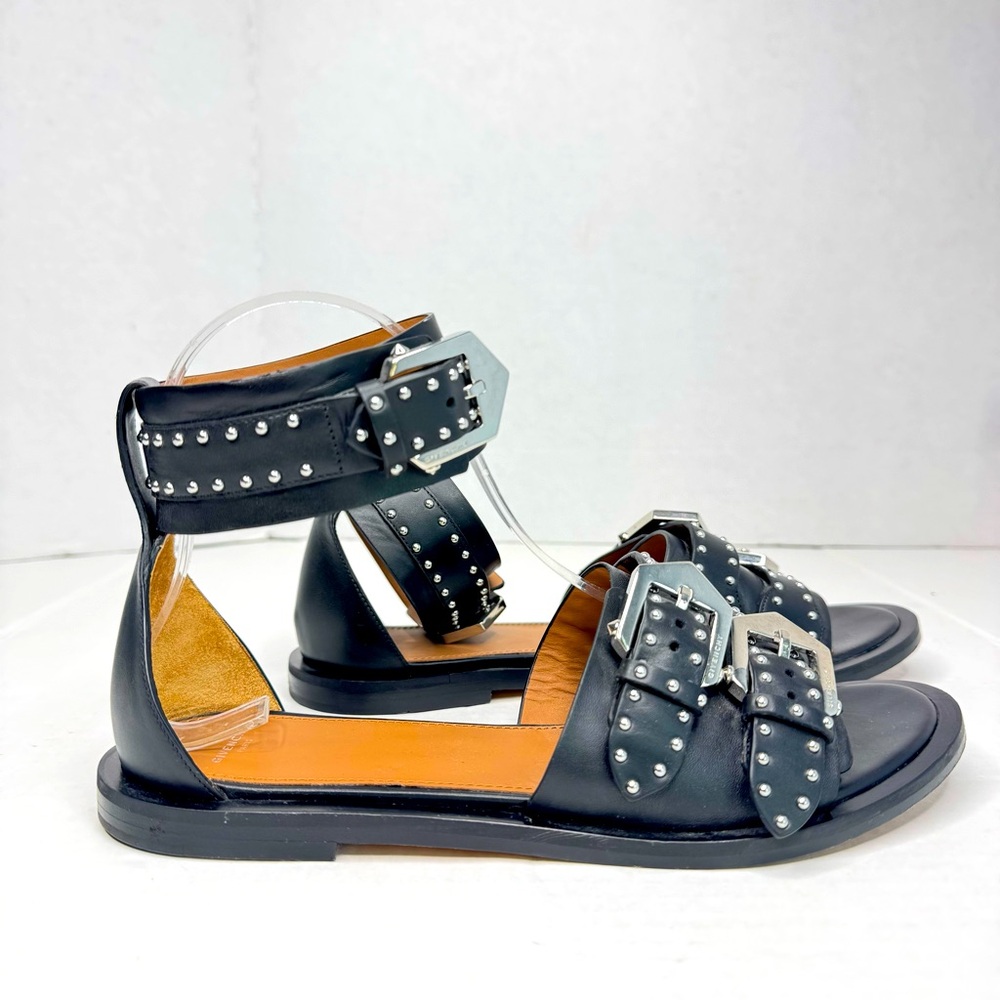 GIVENCHY Black Studded Ankle Strap Flats Size 37.5